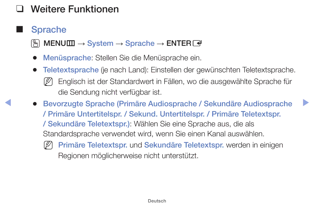 Samsung UE60EH6000SXZG, UE32EH5000WXXN, UE22ES5000WXZG, UE46EH5000WXXN, UE40EH5000WXXH manual Weitere Funktionen, Sprache 