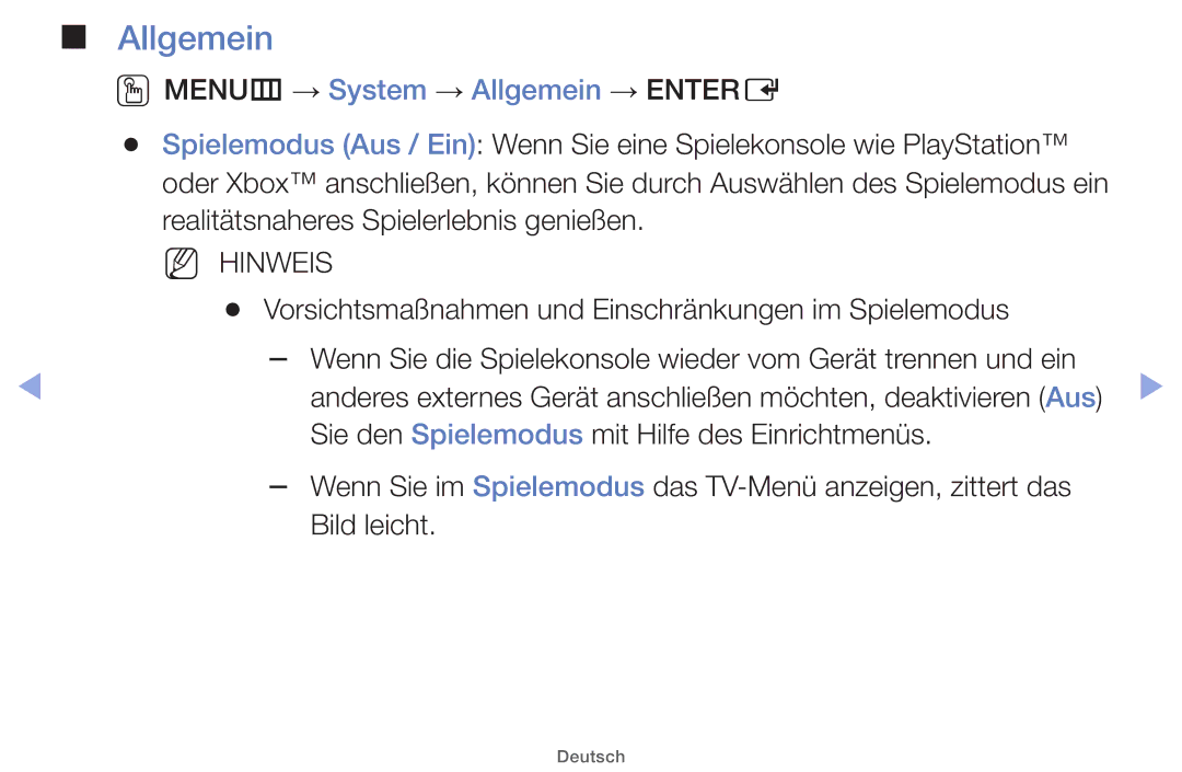 Samsung UE32EH4000WXZF, UE32EH5000WXXN, UE22ES5000WXZG, UE46EH5000WXXN manual OOMENUm → System → Allgemein → Entere 