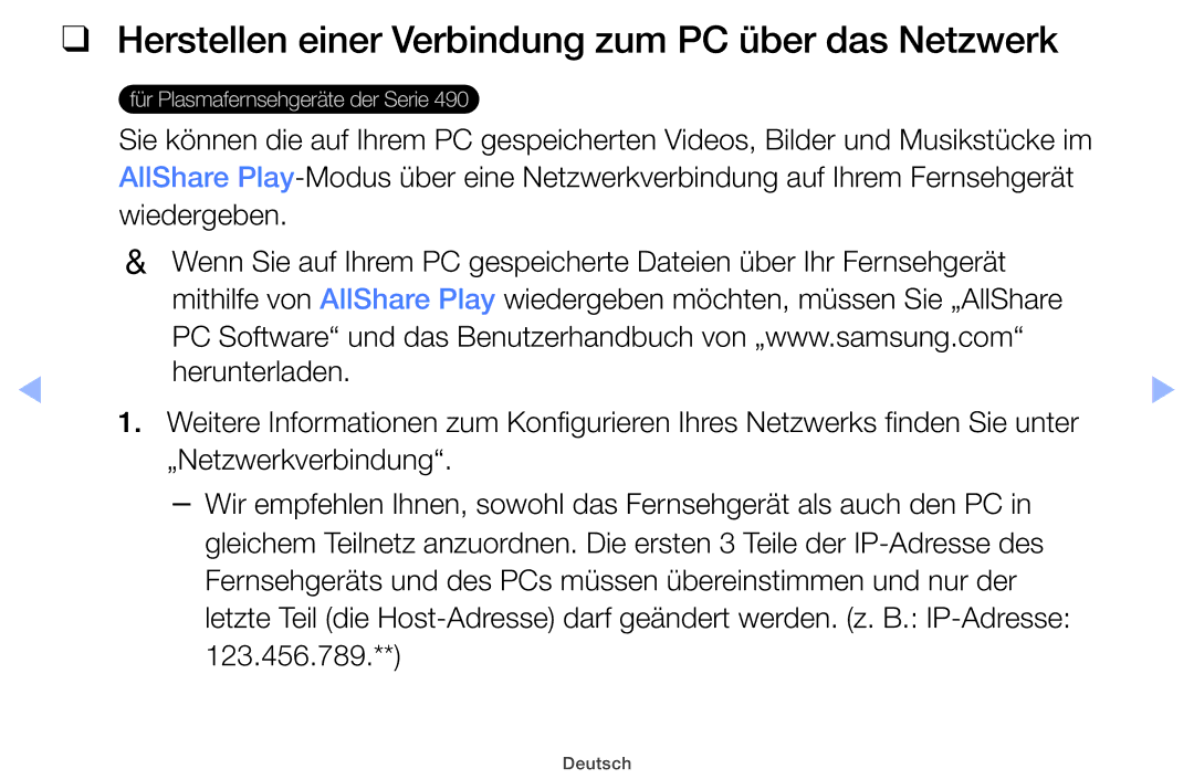 Samsung UE40EH5000WXZF, UE32EH5000WXXN, UE22ES5000WXZG, UE46EH5000WXXN Herstellen einer Verbindung zum PC über das Netzwerk 