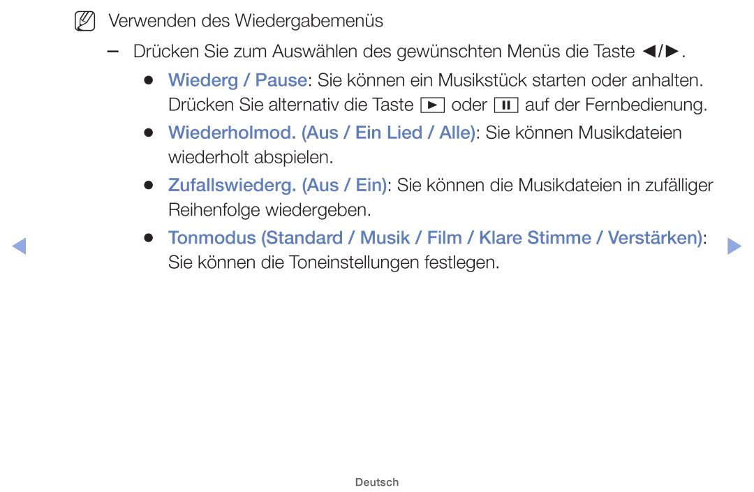 Samsung UE40EH5000WXXC, UE32EH5000WXXN Wiederholmod. Aus / Ein Lied / Alle Sie können Musikdateien, Wiederholt abspielen 