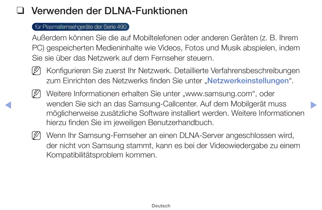 Samsung UE40EH5000WXTK, UE32EH5000WXXN Verwenden der DLNA-Funktionen, Sie sie über das Netzwerk auf dem Fernseher steuern 