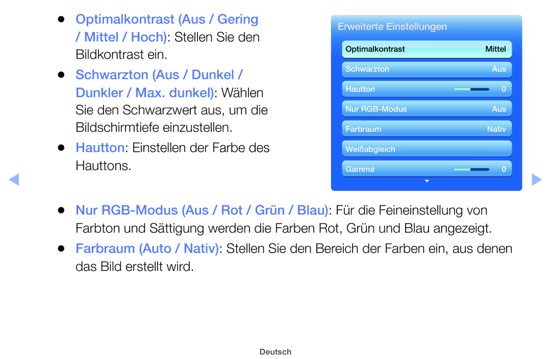 Samsung UE32EH5000WXZG, UE32EH5000WXXN, UE22ES5000WXZG Hautton Einstellen der Farbe des Hauttons, Erweiterte Einstellungen 