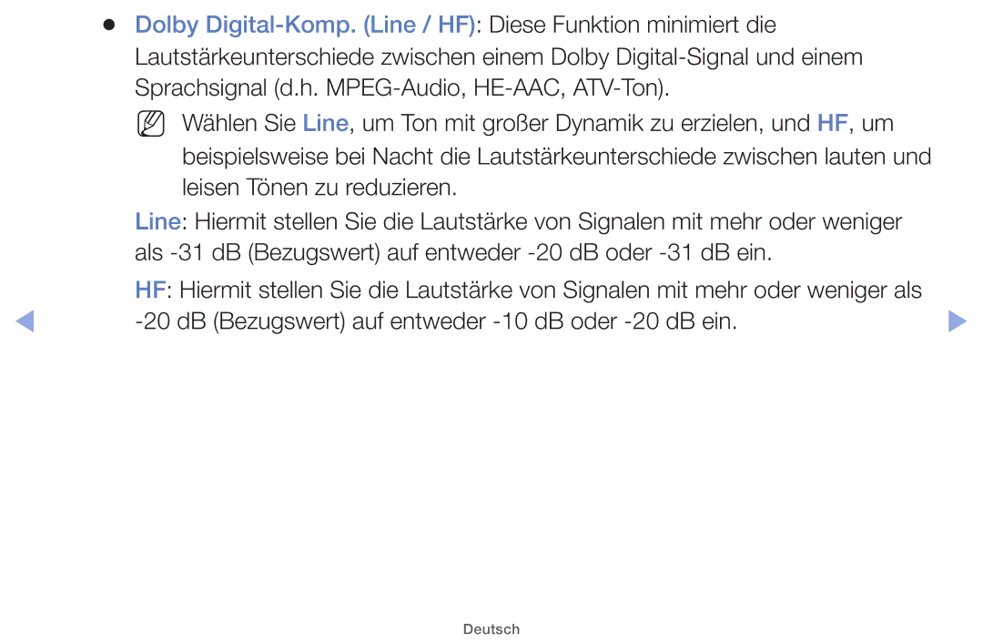 Samsung UE26EH4000WXZF, UE32EH5000WXXN, UE22ES5000WXZG manual Dolby Digital-Komp. Line / HF Diese Funktion minimiert die 