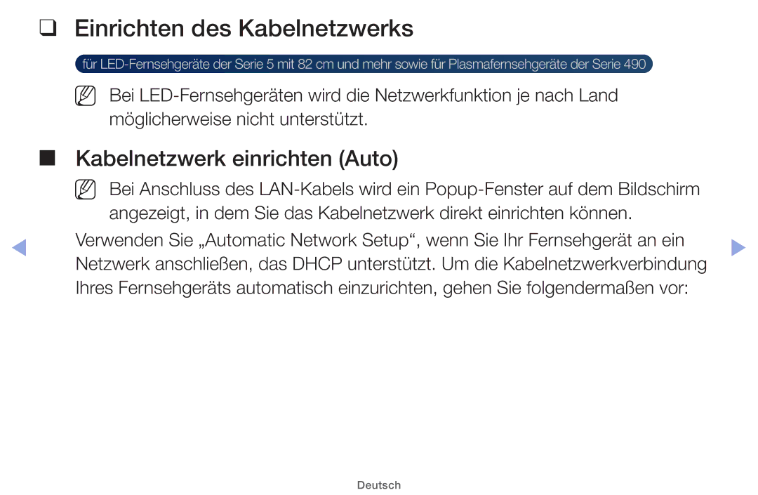 Samsung UE32EH4000WXTK, UE32EH5000WXXN, UE22ES5000WXZG manual Einrichten des Kabelnetzwerks, Kabelnetzwerk einrichten Auto 