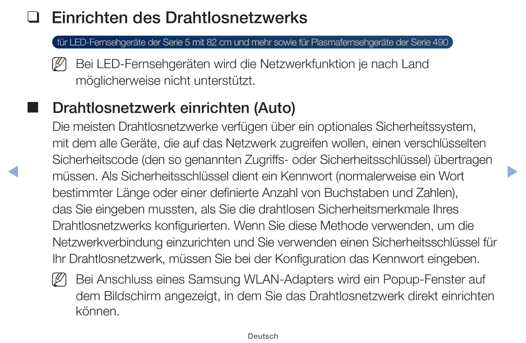 Samsung UE32EH5200SXTK, UE32EH5000WXXN, UE22ES5000WXZG Einrichten des Drahtlosnetzwerks, Drahtlosnetzwerk einrichten Auto 