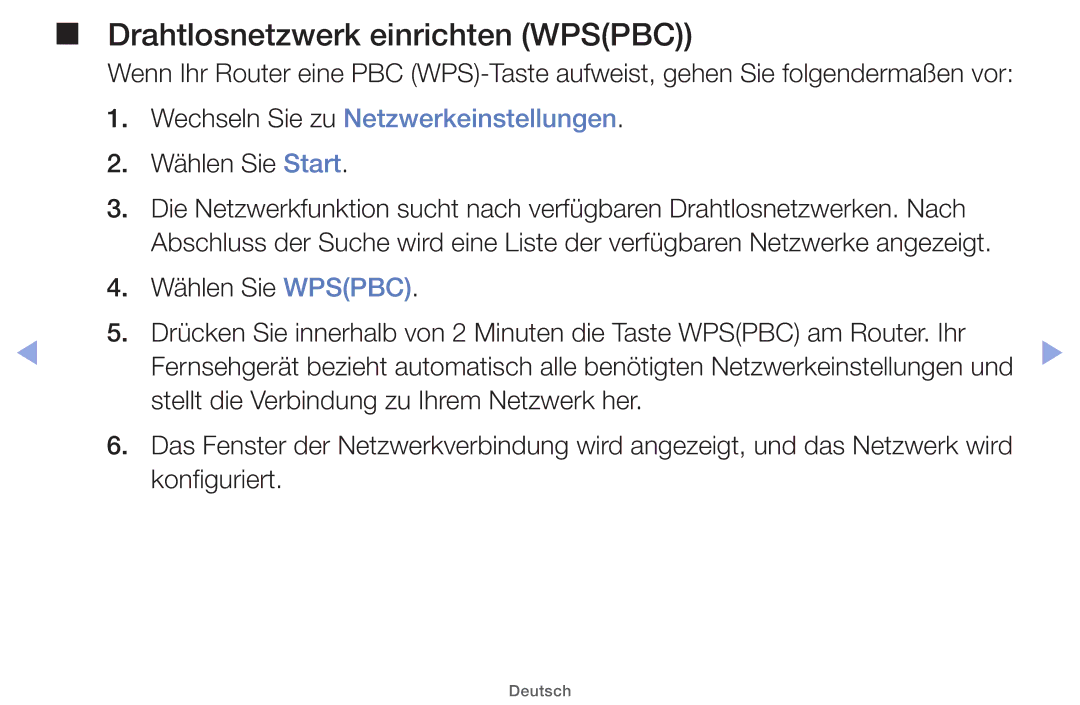 Samsung UE32EH5000WXZF, UE32EH5000WXXN manual Drahtlosnetzwerk einrichten Wpspbc, Wechseln Sie zu Netzwerkeinstellungen 