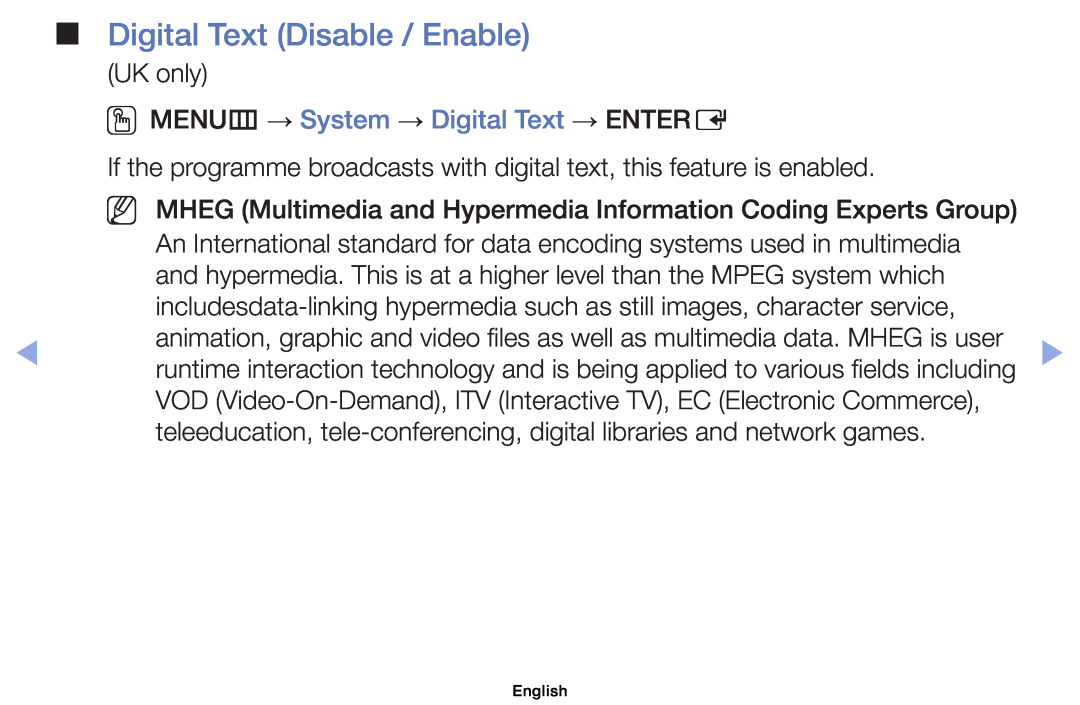 Samsung UE32EH4000WXRU, UE32EH5000WXXN manual Digital Text Disable / Enable, OOMENUm → System → Digital Text → ENTERE 