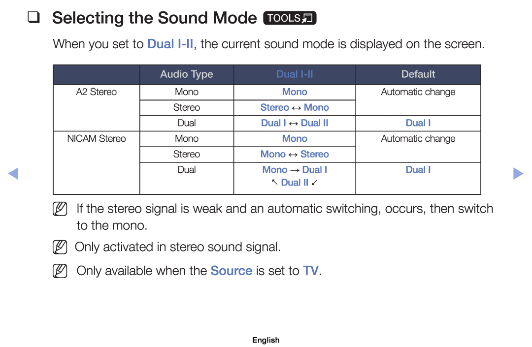 Samsung UA32EH4000WXAB, UE32EH5000WXXN, UE22ES5000WXZG, UE46EH5000WXXN, UE40EH5000WXXH manual Selecting the Sound Mode t 