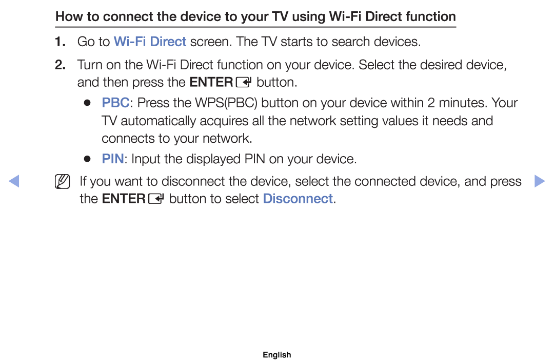 Samsung UE22ES5000WXRU, UE32EH5000WXXN, UE22ES5000WXZG How to connect the device to your TV using Wi-Fi Direct function 