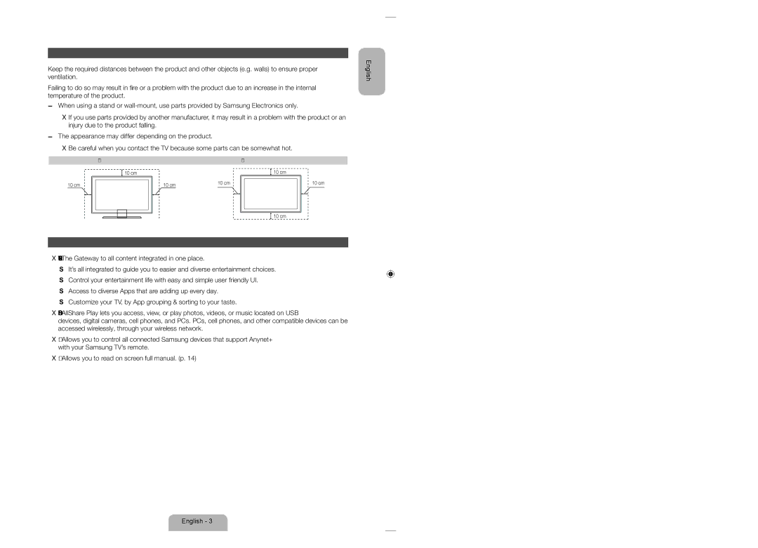 Samsung UE32ES5500WXZF, UE40ES5500WXZF, UE37ES5500WXZF manual Securing the Installation Space, List of Features 