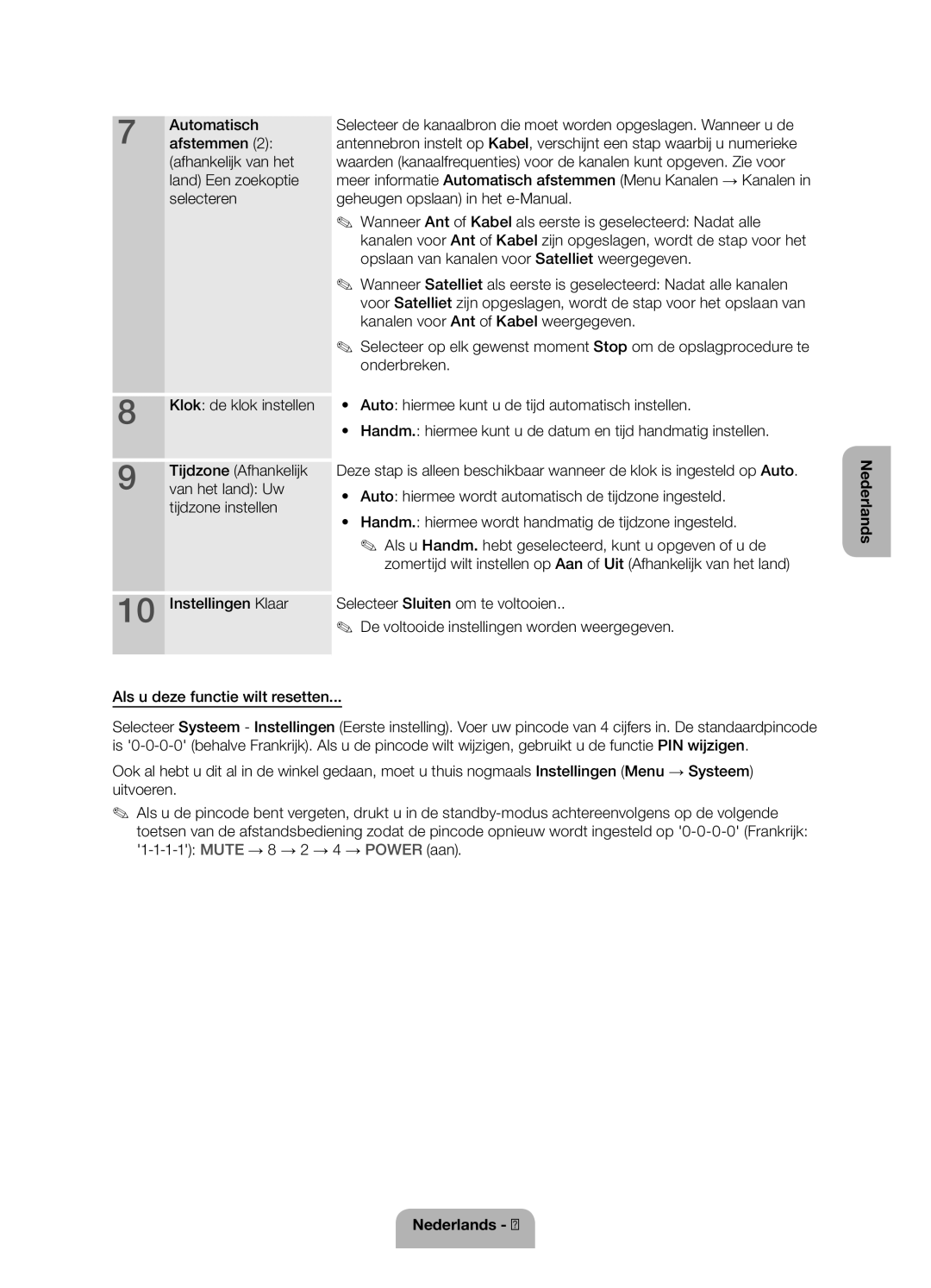 Samsung UE32ES5700SXZF, UE40ES5700SXZF, UE46ES5700SXZF manual Als u deze functie wilt resetten 