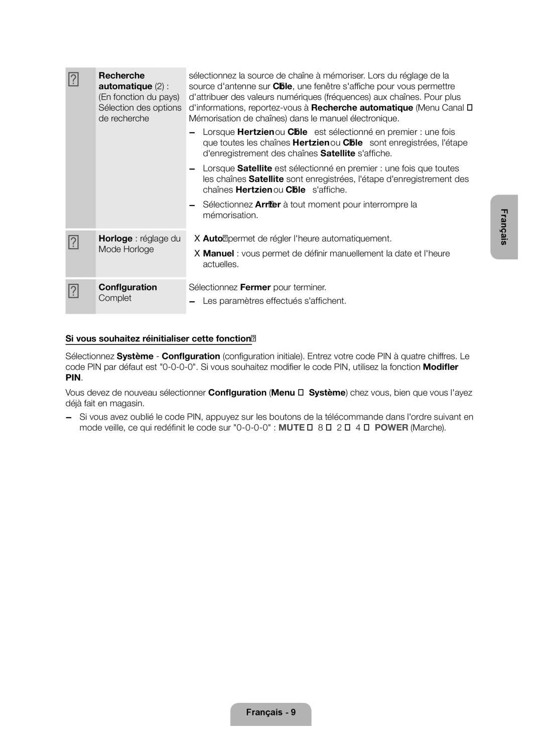 Samsung UE32ES6200SXZG manual Mode Horloge, CompletConfiguration Sélectionnez Fermer pour terminer 