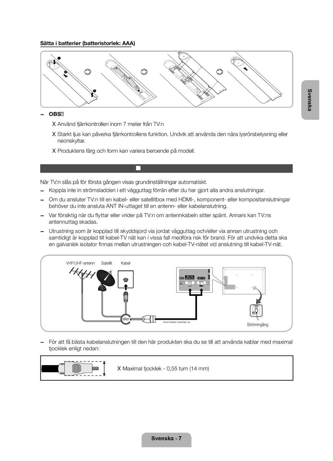 Samsung UE55ES6575UXXE, UE32ES6545UXXE, UE46ES6715UXXE manual Ansluta till en antenn, VHF/UHF-antenn Satellit Kabel Eller 