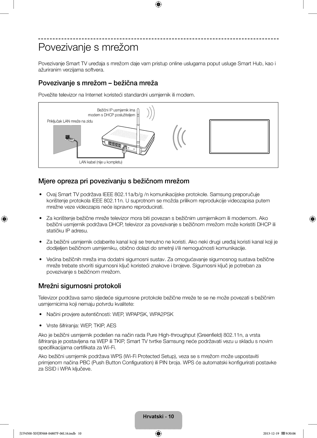 Samsung UE32F4510AWXZF manual Povezivanje s mrežom bežična mreža, Mjere opreza pri povezivanju s bežičnom mrežom 