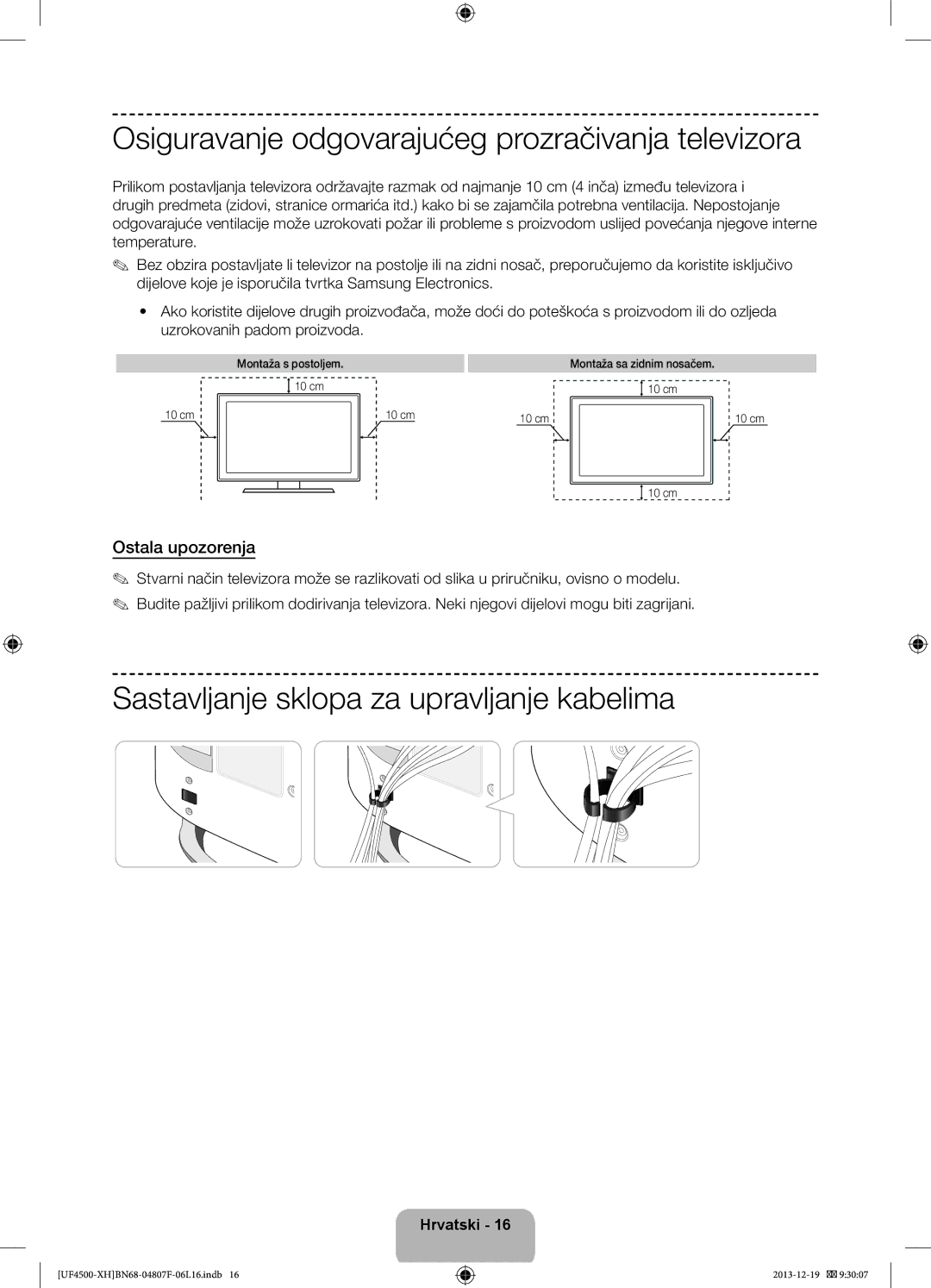 Samsung UE32F4500AWXXH Osiguravanje odgovarajućeg prozračivanja televizora, Sastavljanje sklopa za upravljanje kabelima 