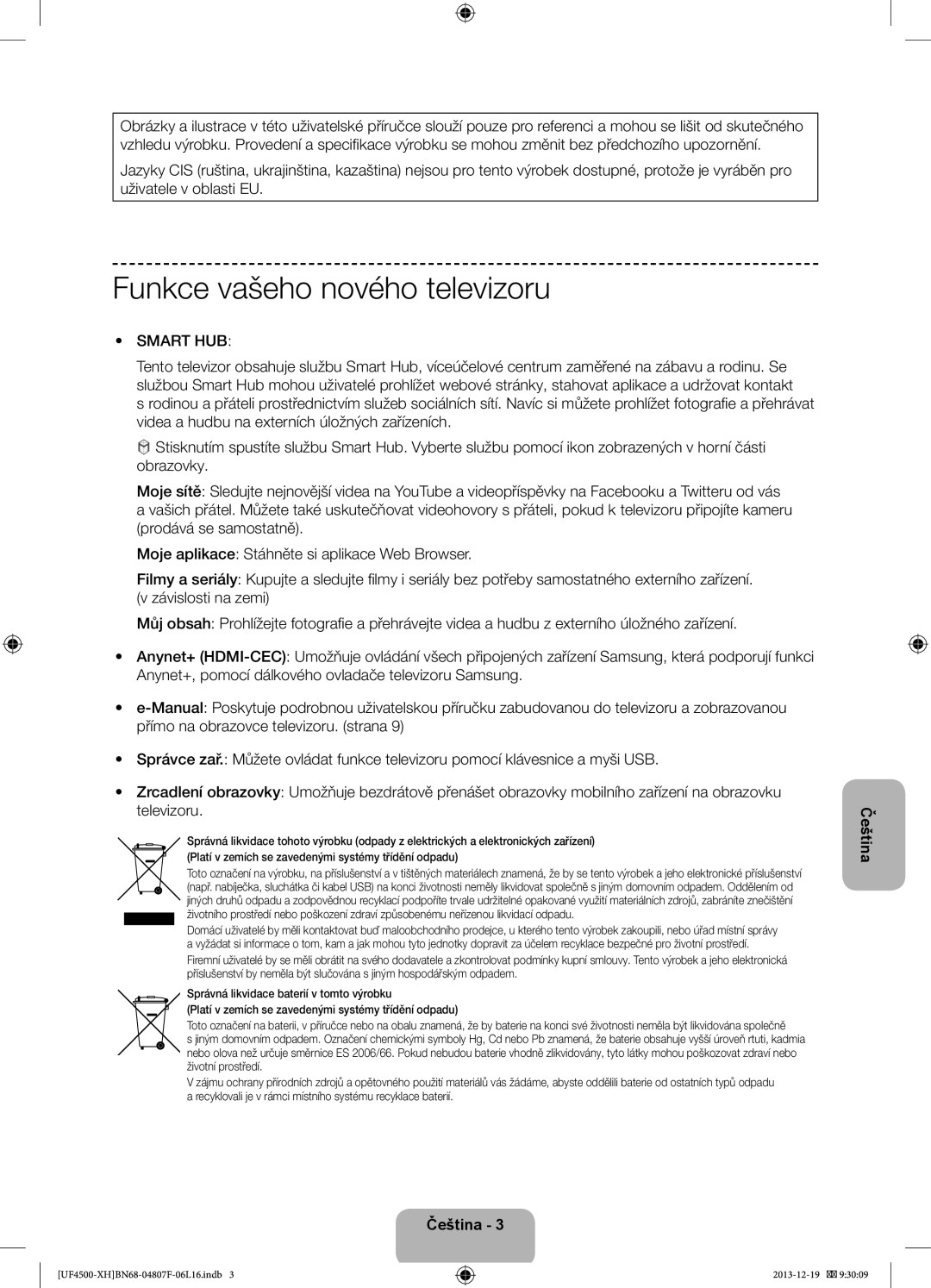 Samsung UE32F4510AWXXH, UE32F4510AWXZH, UE32F4500AWXZH, UE32F4500AWXXH manual Funkce vašeho nového televizoru, Smart HUB 