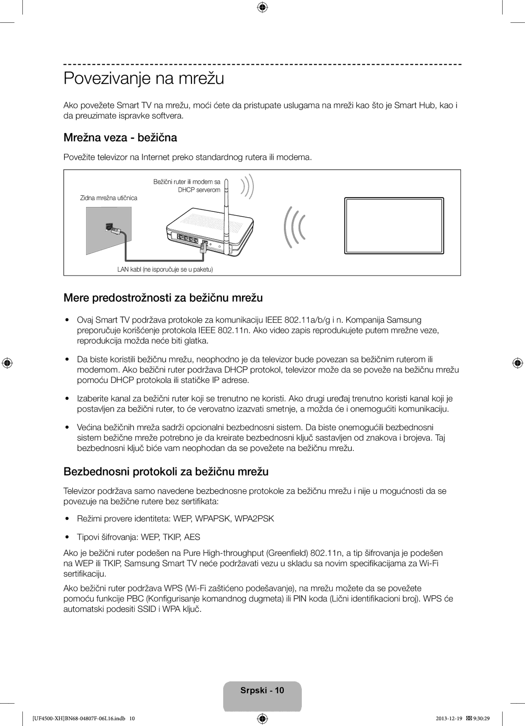 Samsung UE32F4510AWXZF, UE32F4510AWXZH Povezivanje na mrežu, Mrežna veza bežična, Mere predostrožnosti za bežičnu mrežu 