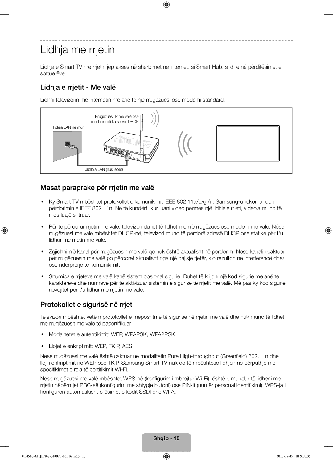 Samsung UE32F4500AWXXC, UE32F4510AWXZH Lidhja me rrjetin, Lidhja e rrjetit Me valë, Masat paraprake për rrjetin me valë 