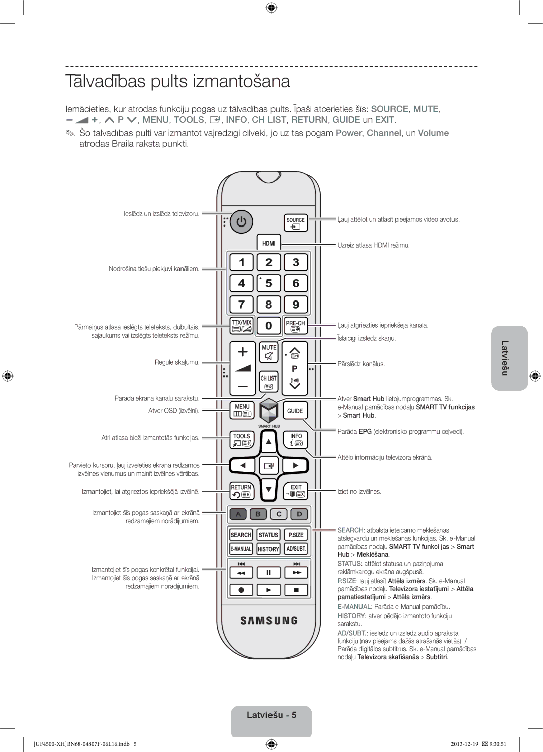 Samsung UE32F4510AWXXH, UE32F4510AWXZH, UE32F4500AWXZH, UE32F4500AWXXH, UE32F4500AWXZF manual Tālvadības pults izmantošana 