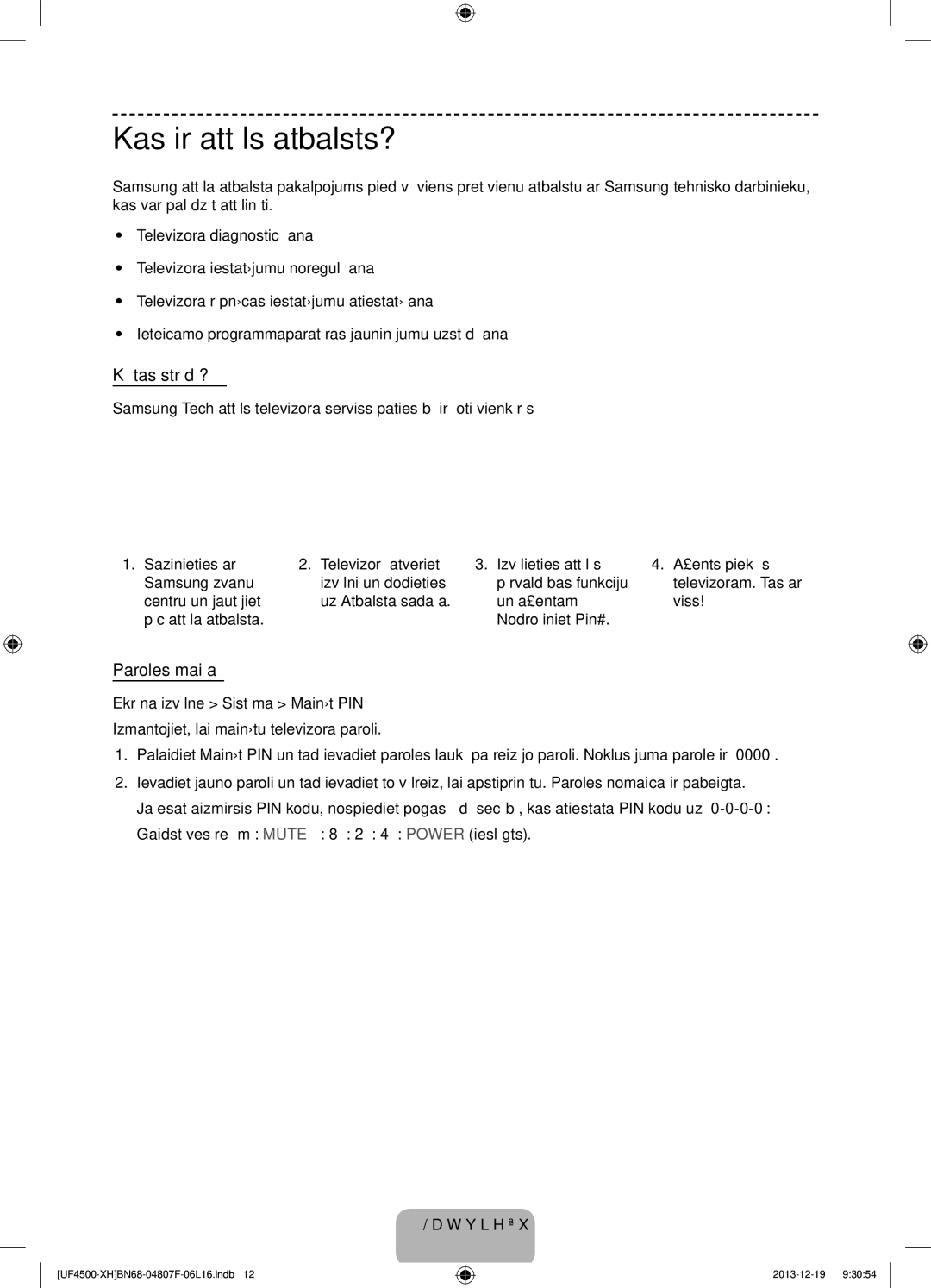 Samsung UE32F4500AWXXC, UE32F4510AWXZH, UE32F4500AWXZH manual Kas ir attāls atbalsts?, Kā tas strādā?, Paroles maiņa 
