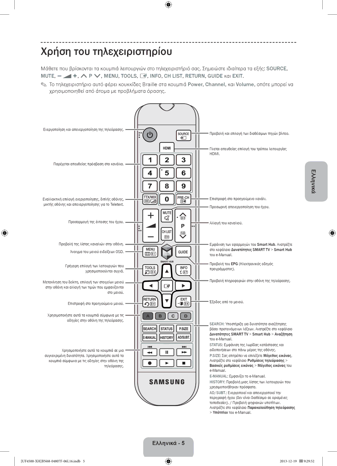 Samsung UE32F4500AWXZF, UE32F4510AWXZH, UE32F4500AWXZH, UE32F4500AWXXH, UE32F4510AWXZF manual Χρήση του τηλεχειριστηρίου 