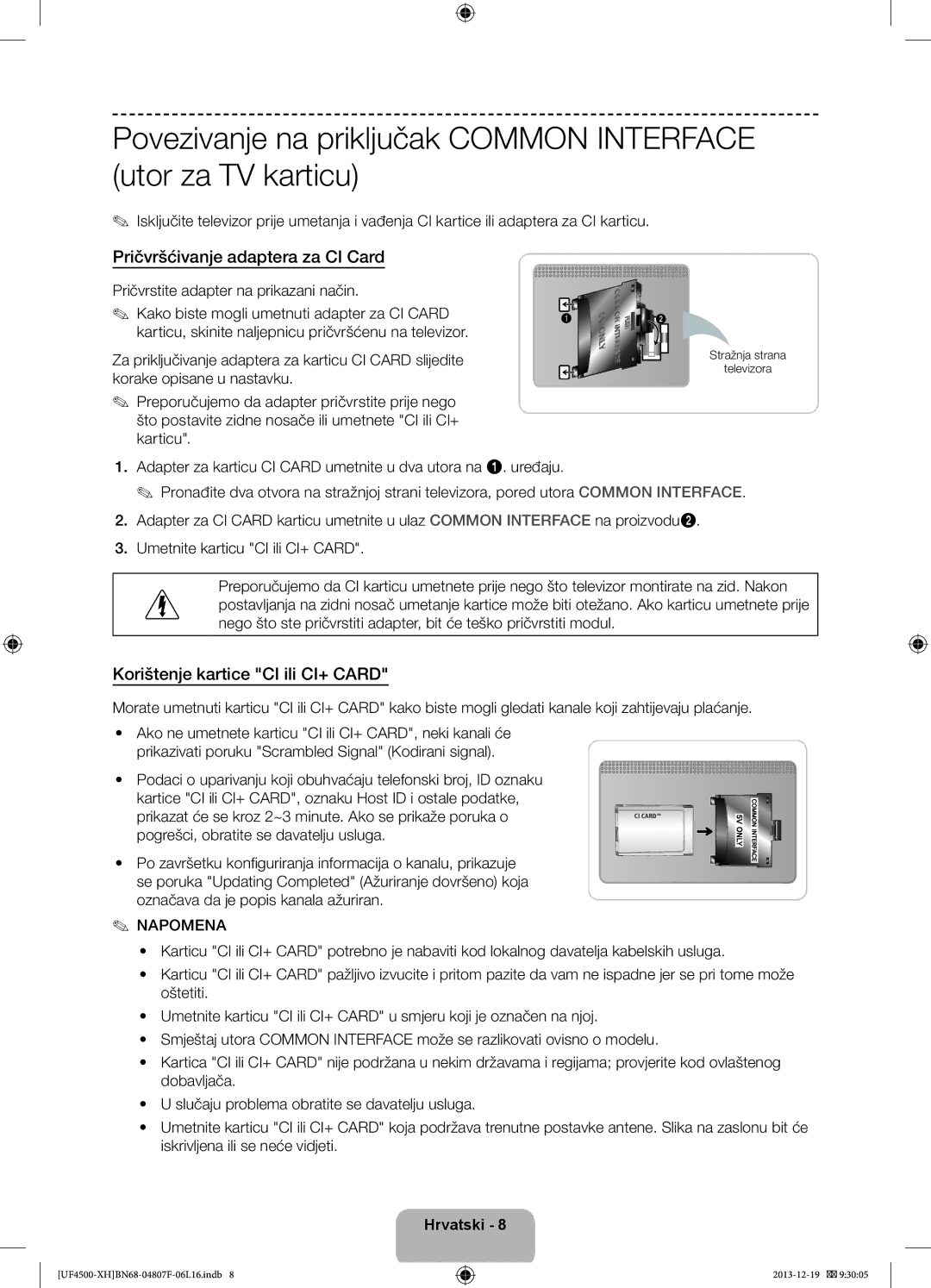 Samsung UE32F4500AWXXH Pričvršćivanje adaptera za CI Card, Korištenje kartice CI ili CI+ Card, Stražnja strana Televizora 