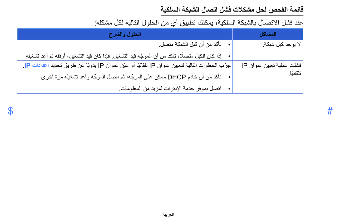 Samsung UE39F5000AWXXH, UE32F5000AWXXH, UA42F5000AWXAB manual حرشلاو لولحلا لكاشملا 