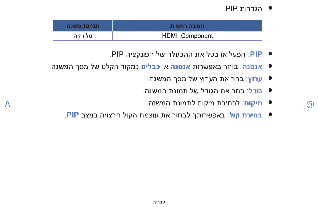 Samsung UE39F5000AWXXH, UE32F5000AWXXH manual Pip תורדגה 