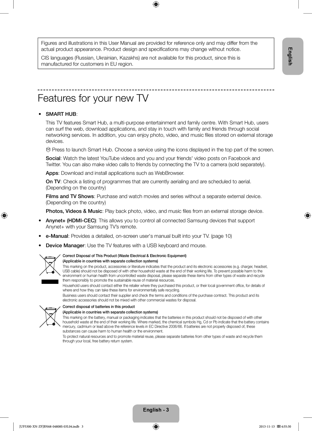 Samsung UE32F5300AWXZF manual Features for your new TV, Smart HUB 