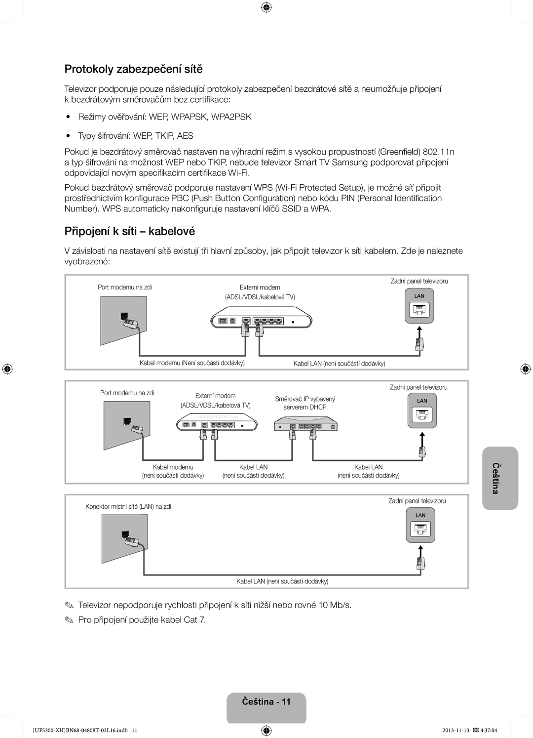 Samsung UE42F5300AWXXC, UE32F5300AWXZH, UE40F5300AWXZH Protokoly zabezpečení sítě, Připojení k síti kabelové, Vyobrazené 