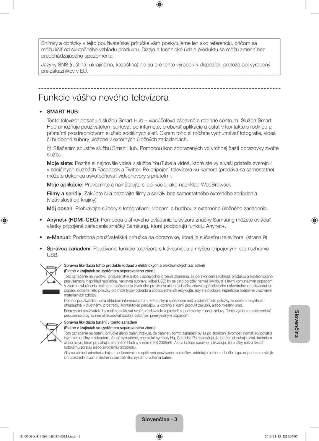 Samsung UE32F5300AWXXH, UE32F5300AWXZH, UE40F5300AWXZH, UE42F5300AWXZH manual Funkcie vášho nového televízora, Smart HUB 