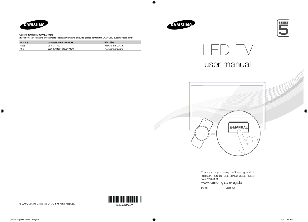 Samsung UE40F5500AKXXU, UE32F5500AKXXU, UE46F5500AKXXU manual Led Tv 