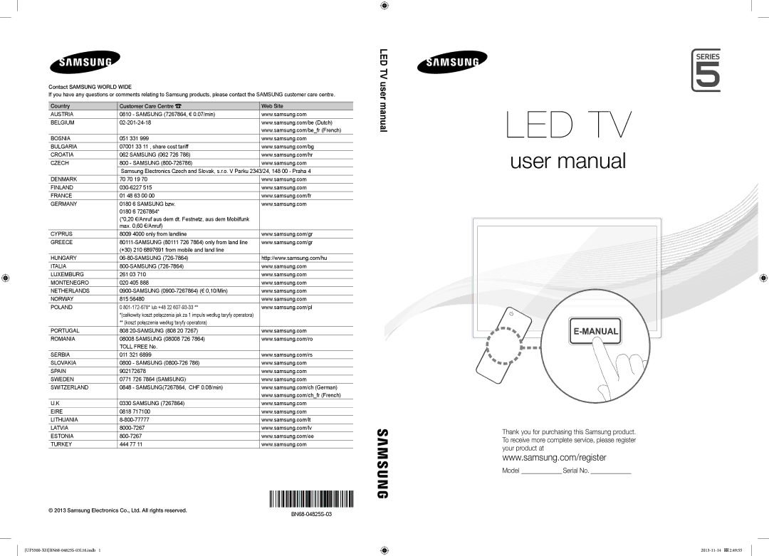 Samsung UE40F6500SSXXH, UE40F6800SSXTK, UE42F5700AWXXN, UE42F5570SSXZG, UE32F5300AWXXN, UE22F5400AWXXN manual Manual 