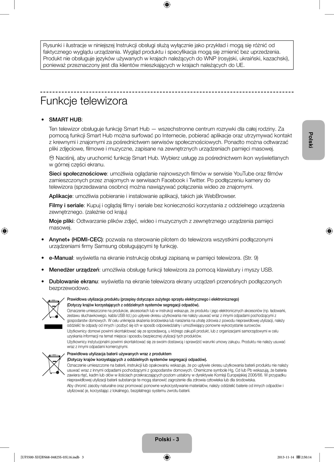 Samsung UE32F5500AWXXC, UE32F5500AWXZH, UE32F5700AWXZH, UE40F5500AWXZH, UE42F5500AWXXC manual Funkcje telewizora, Smart HUB 