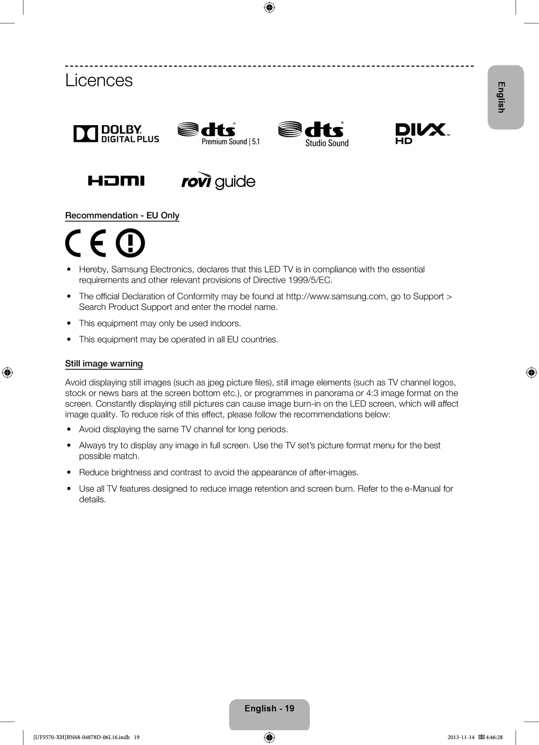 Samsung UE46F5570SSXZH, UE32F5570SSXZG, UE46F5570SSXZG, UE46F5570SSXXH manual Licences 