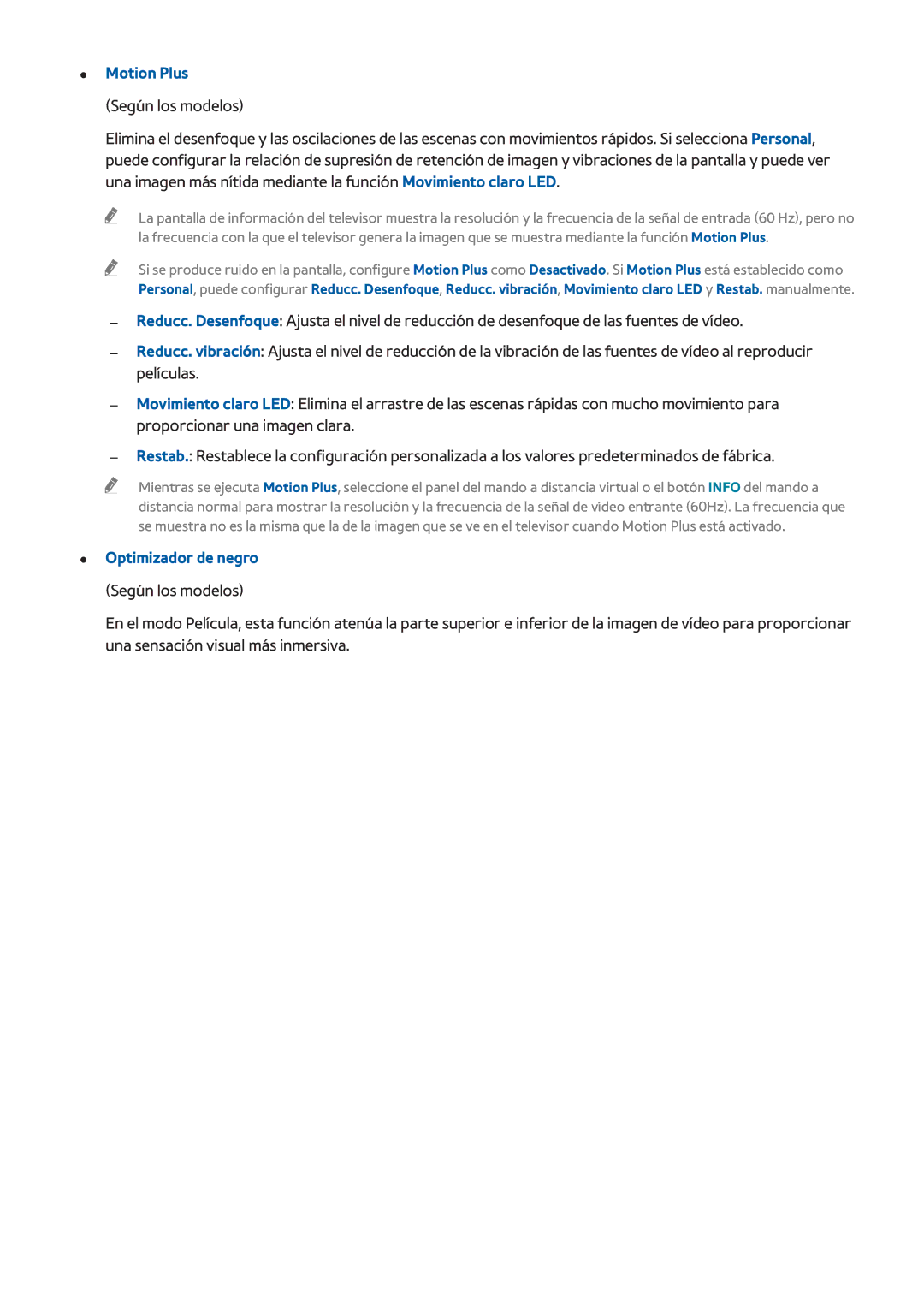 Samsung UE32F6400AWXXC, UE32F5700AWXZH, UE65F6400AWXXH, UE40F6400AWXXC, UE32F5500AWXXC manual Motion Plus, Optimizador de negro 