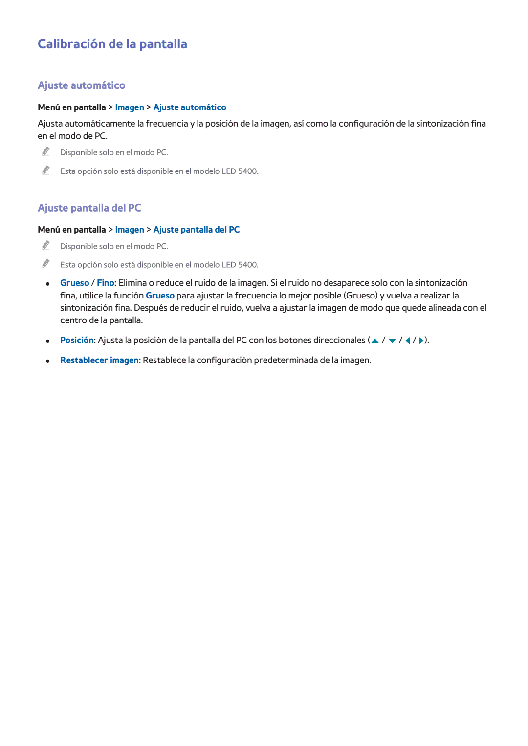Samsung UE42F5370SSXXH, UE32F5700AWXZH manual Calibración de la pantalla, Ajuste automático, Ajuste pantalla del PC 