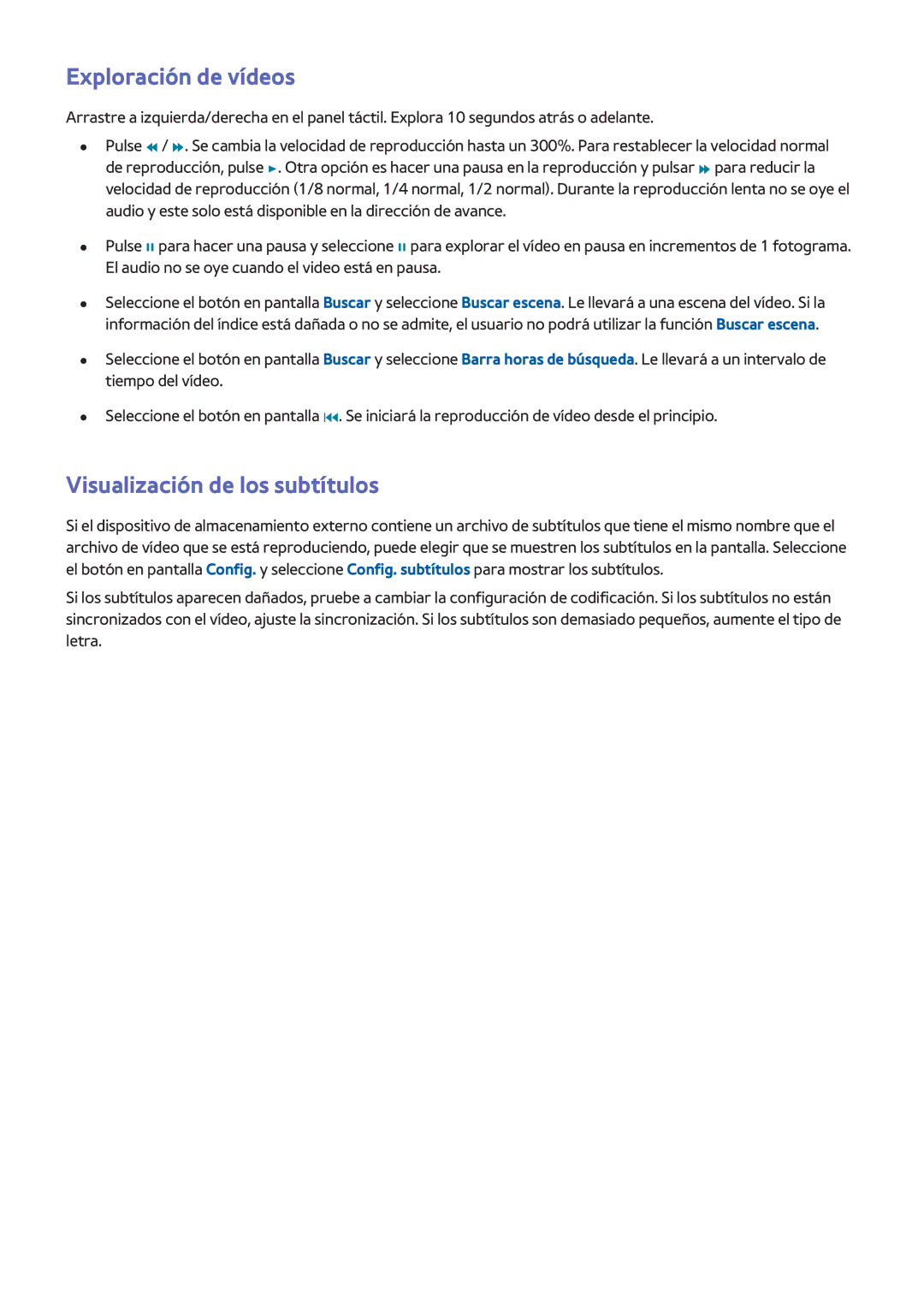 Samsung UE40F6640SSXXC, UE32F5700AWXZH, UE65F6400AWXXH manual Exploración de vídeos, Visualización de los subtítulos 