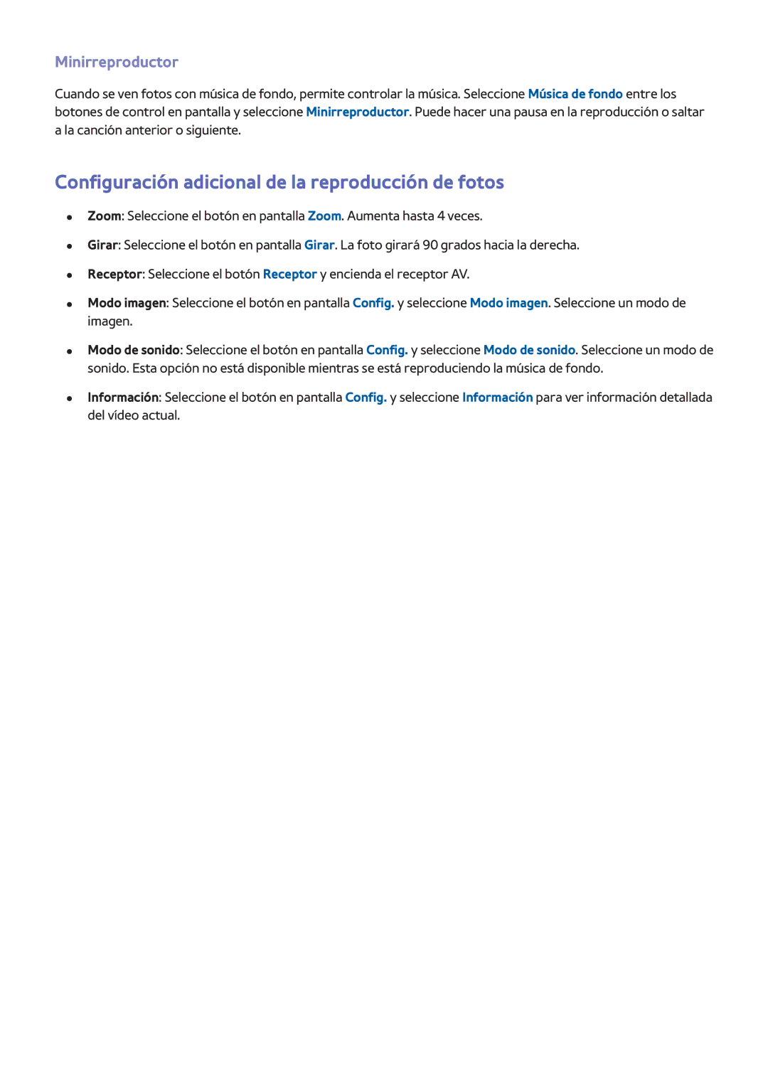 Samsung UE46F6740SSXXH, UE32F5700AWXZH manual Configuración adicional de la reproducción de fotos, Minirreproductor 