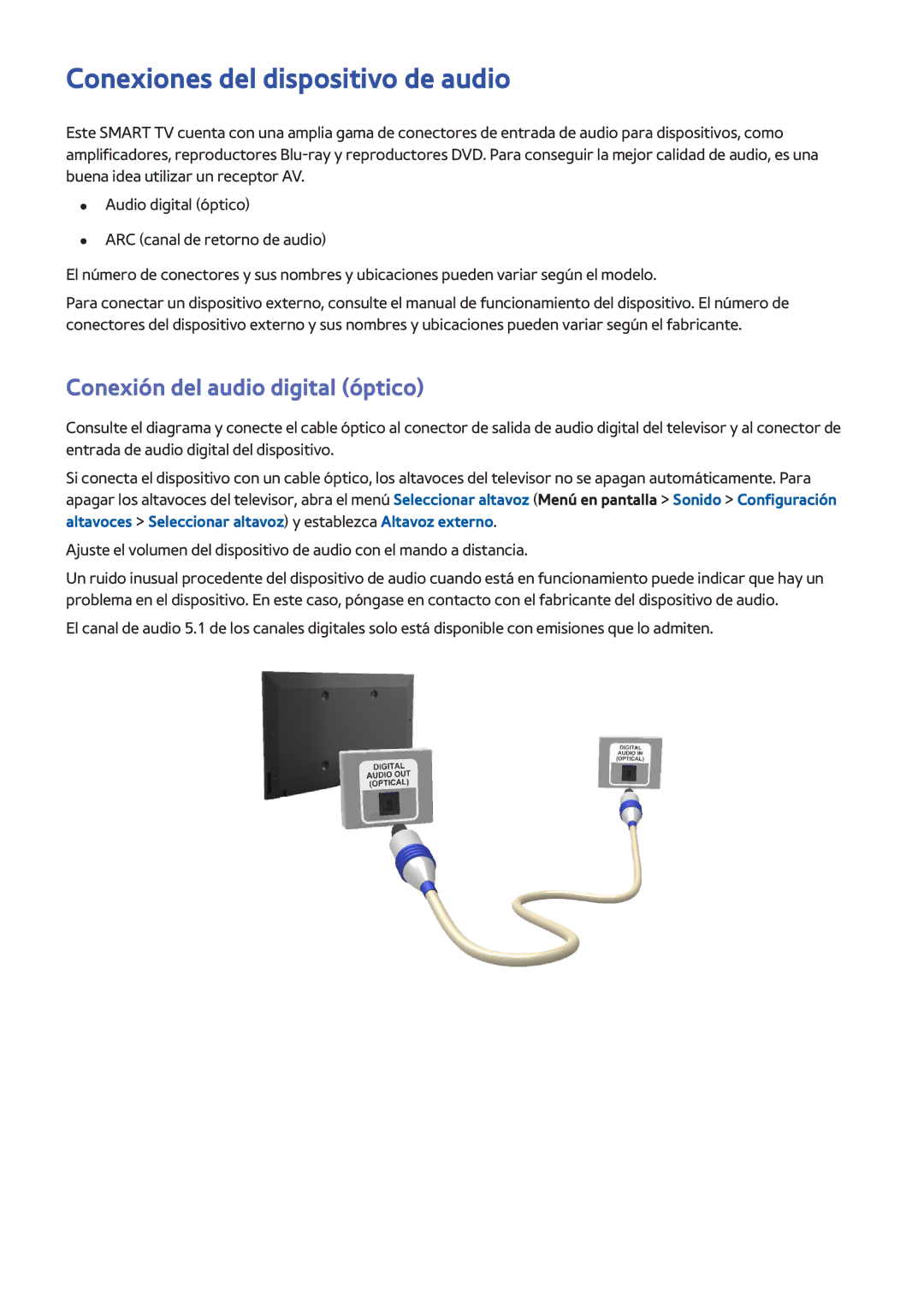 Samsung UE40F6400AKXXH, UE32F5700AWXZH manual Conexiones del dispositivo de audio, Conexión del audio digital óptico 