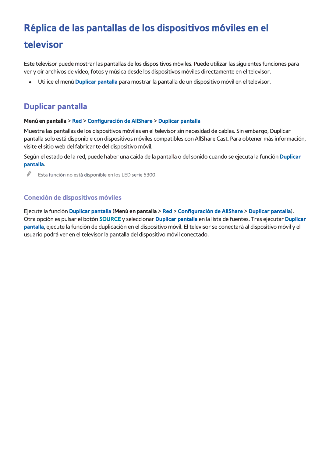 Samsung UE22F5400AWXXC, UE32F5700AWXZH, UE65F6400AWXXH, UE40F6400AWXXC Duplicar pantalla, Conexión de dispositivos móviles 