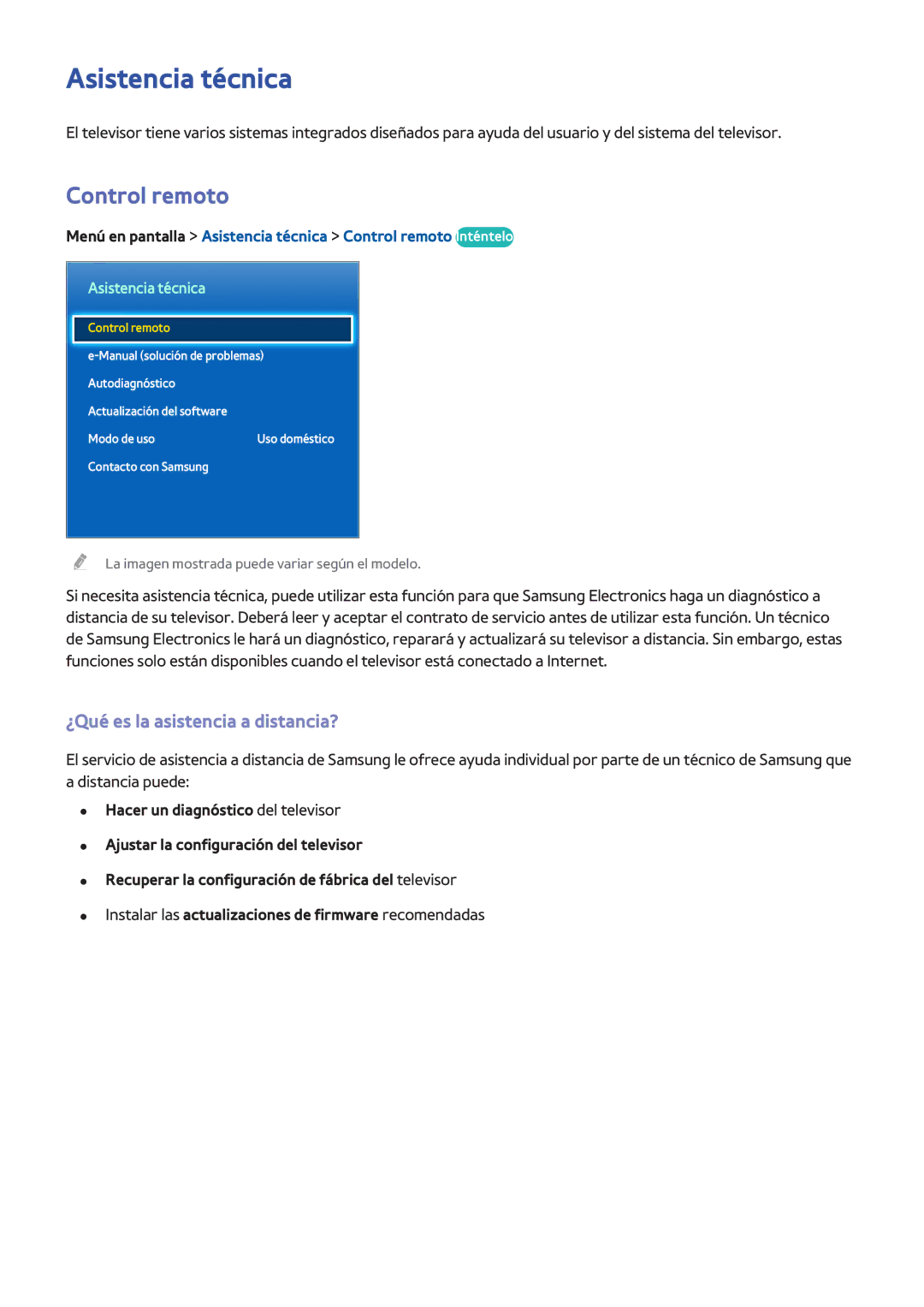 Samsung UE46F6670SSXXC, UE32F5700AWXZH manual Asistencia técnica, Control remoto, ¿Qué es la asistencia a distancia? 