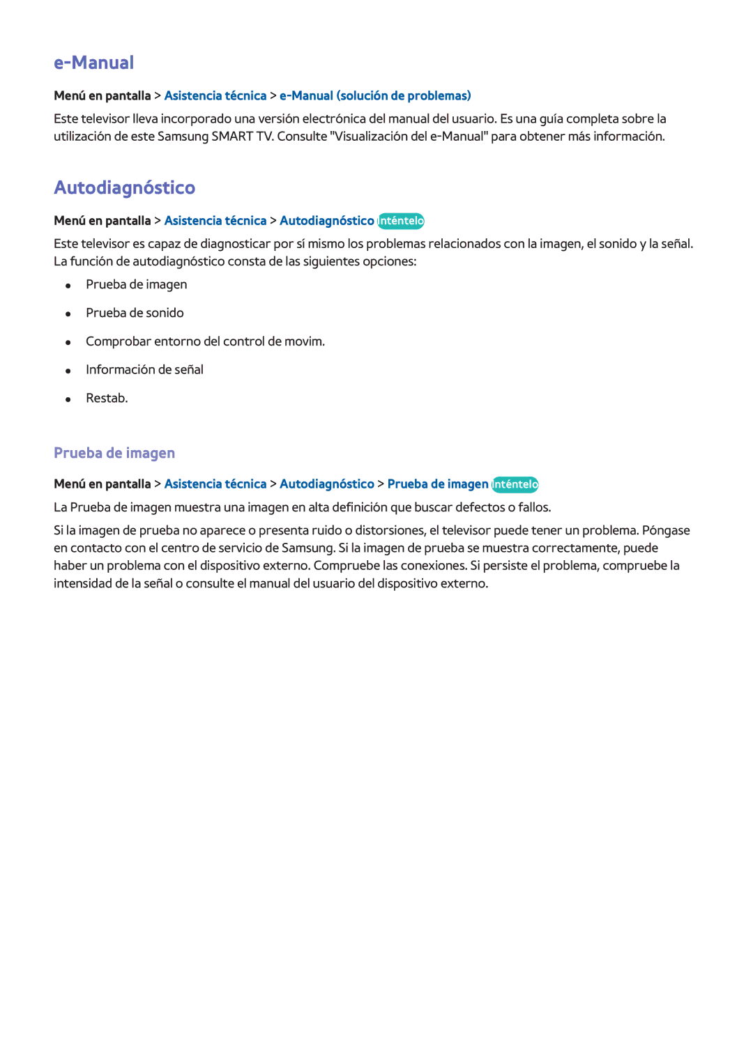 Samsung UE32F5500AWXXH, UE32F5700AWXZH, UE65F6400AWXXH, UE40F6400AWXXC manual Manual, Autodiagnóstico, Prueba de imagen 
