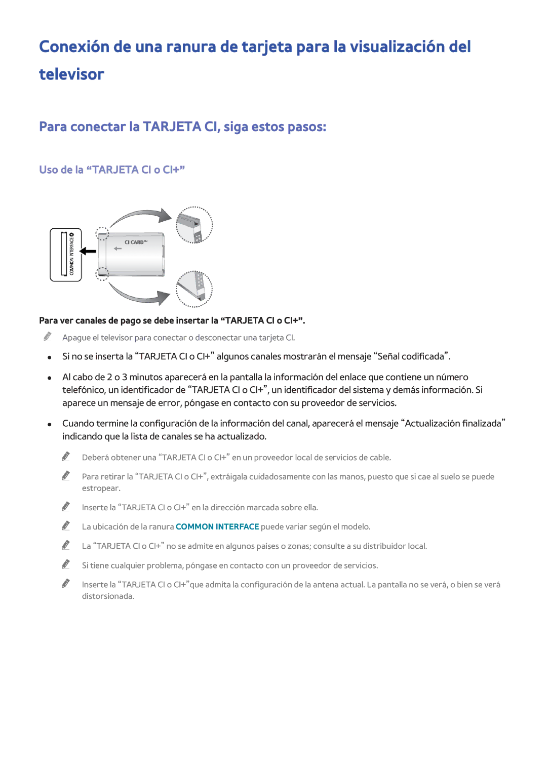 Samsung UE32F5500AWXXC, UE32F5700AWXZH manual Para conectar la Tarjeta CI, siga estos pasos, Uso de la Tarjeta CI o CI+ 