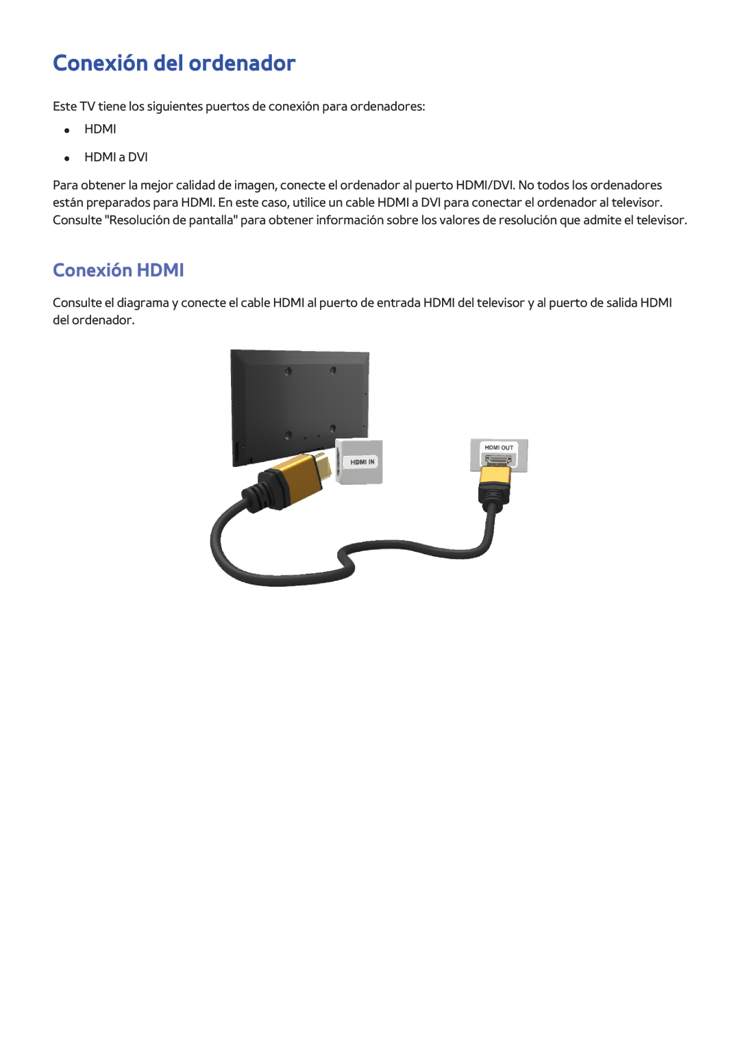 Samsung UE42F5500AWXXH, UE32F5700AWXZH, UE65F6400AWXXH, UE40F6400AWXXC, UE32F5500AWXXC Conexión del ordenador, Conexión Hdmi 