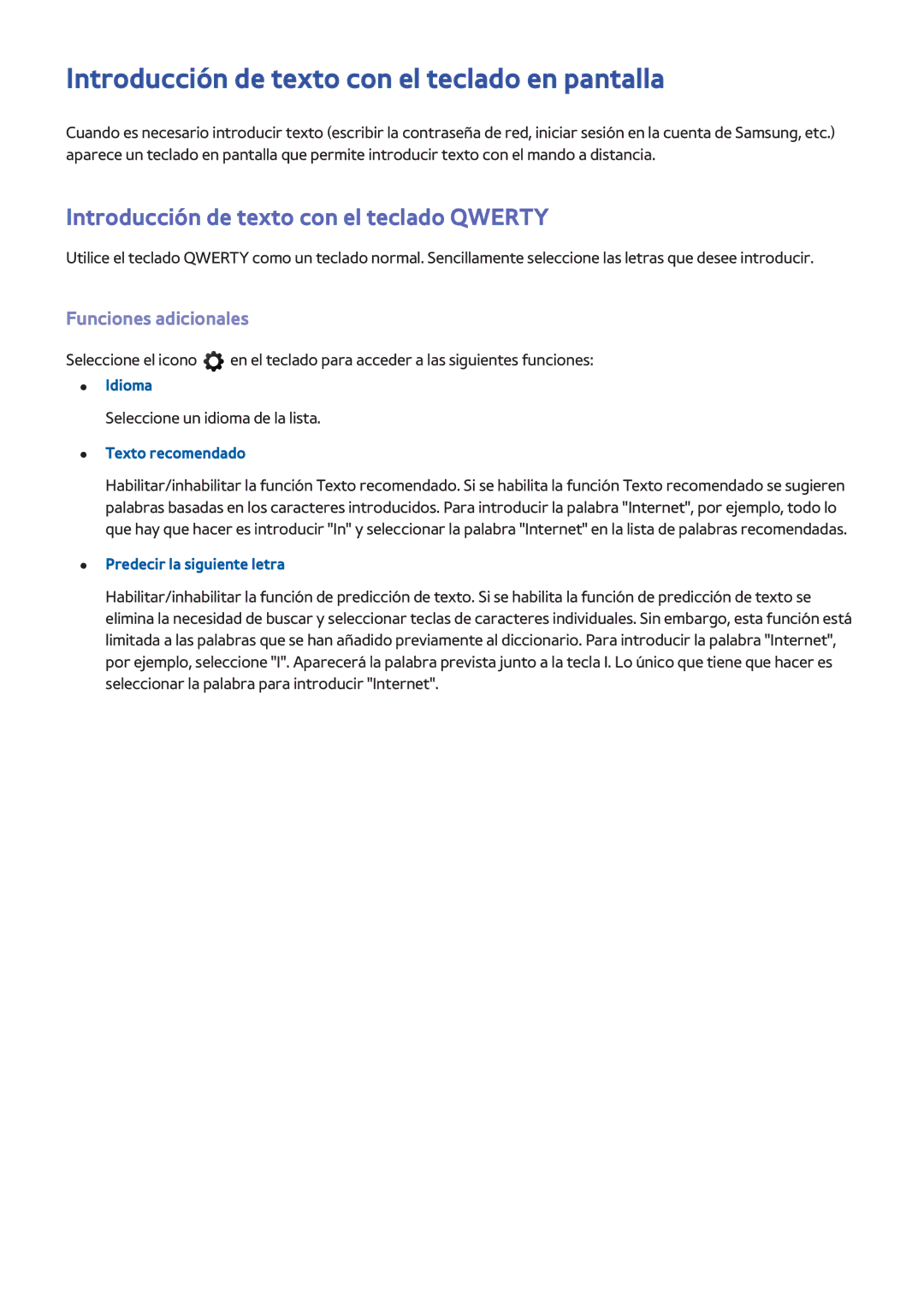 Samsung UE65F6400AWXXC manual Introducción de texto con el teclado en pantalla, Introducción de texto con el teclado Qwerty 