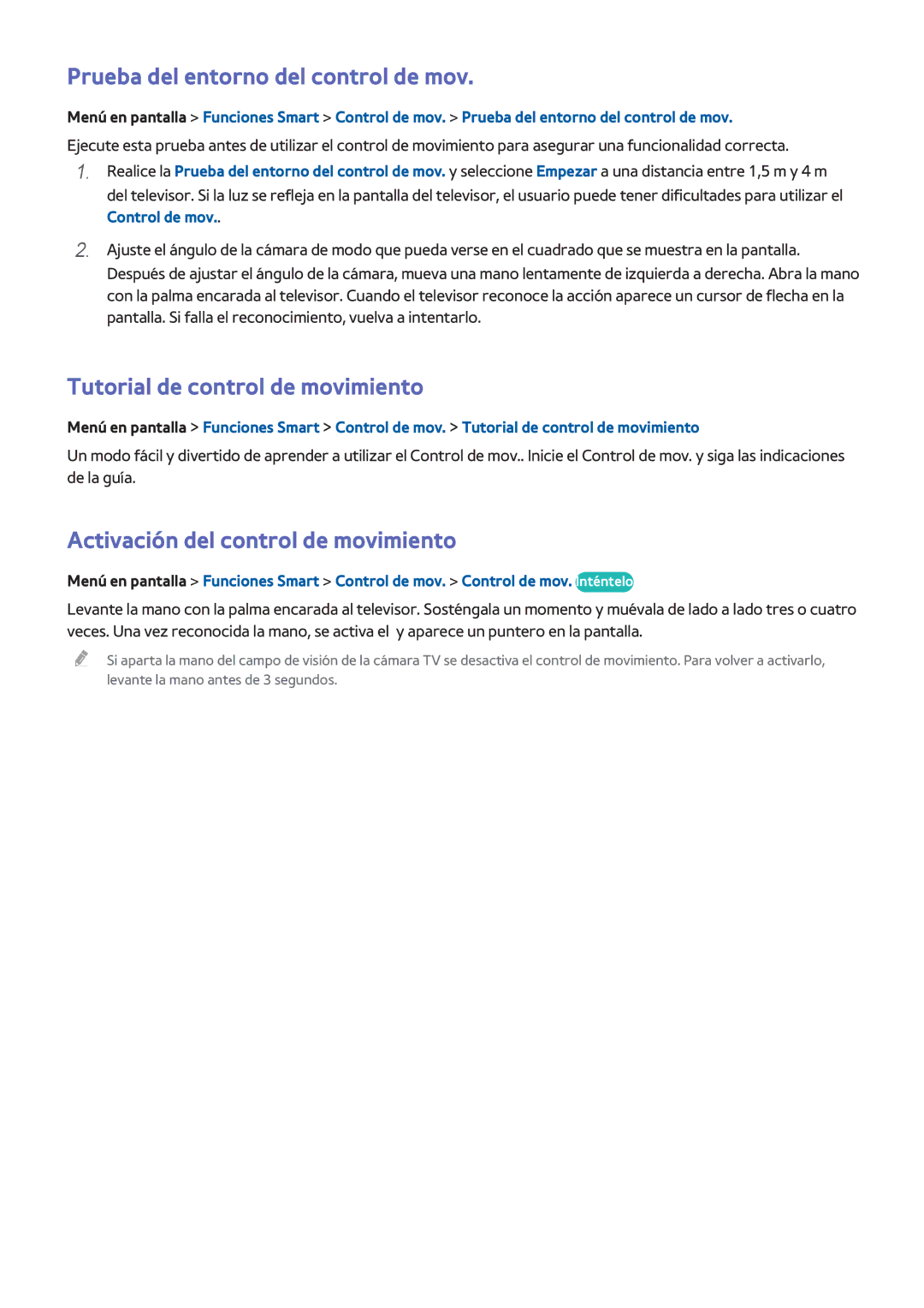 Samsung UE55F6510SBXXH, UE32F5700AWXZH manual Prueba del entorno del control de mov, Tutorial de control de movimiento 