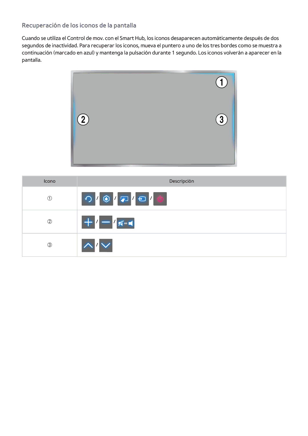 Samsung UE50F5500AWXXC, UE32F5700AWXZH, UE65F6400AWXXH, UE40F6400AWXXC manual Recuperación de los iconos de la pantalla 