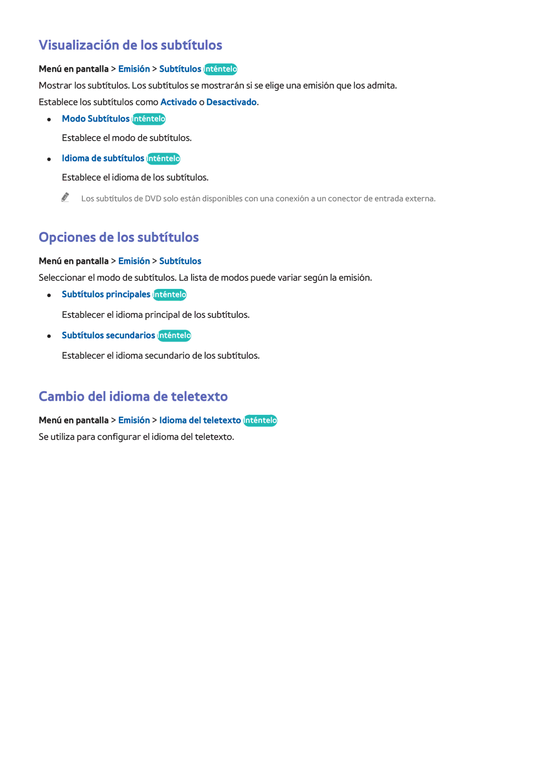 Samsung UE46F6320AWXXC manual Visualización de los subtítulos, Opciones de los subtítulos, Cambio del idioma de teletexto 