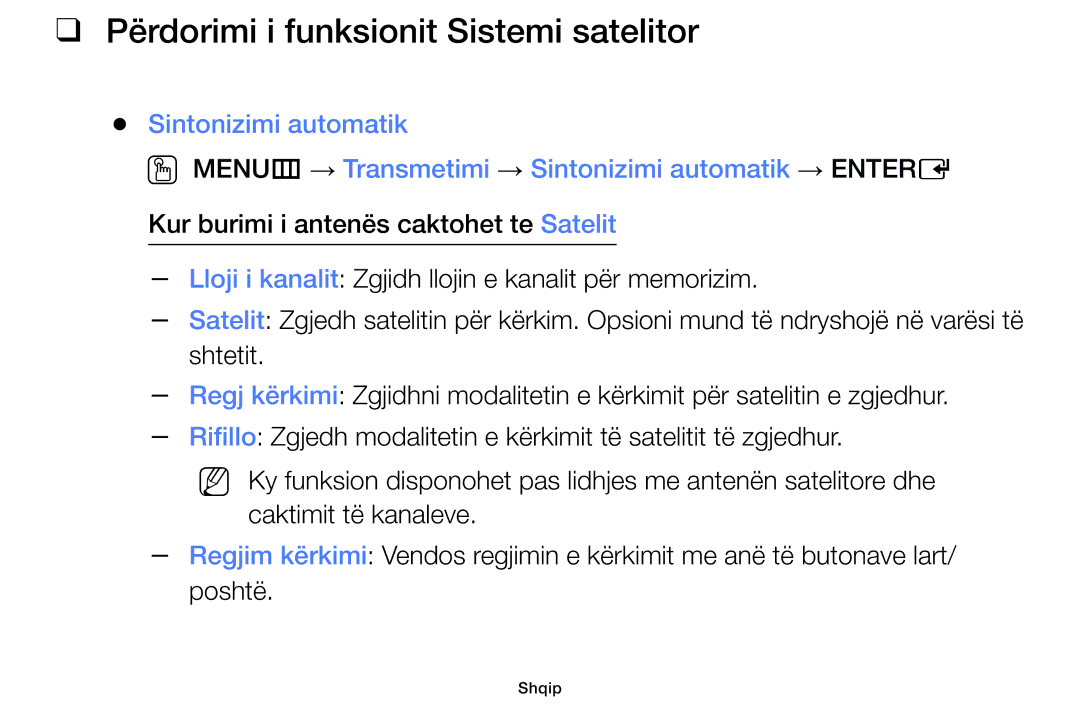 Samsung UE32F6100AWXXH, UE40F6100AWXXH, UE22F5000AWXXH, UE28F4000AWXXH manual Përdorimi i funksionit Sistemi satelitor 